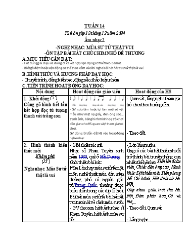 Kế hoạch bài dạy Âm Nhạc 2 - Tuần 14: Nghe nhạc: Múa sư tử thật vui. Ôn tập bài hát: Chú chim nhỏ dễ thương (NH 2024-2025)(GV: Trần Trọng Tuyến)