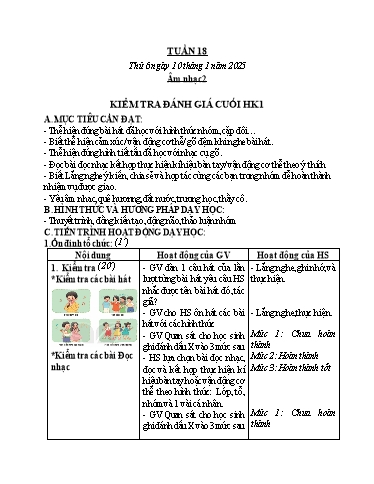 Kế hoạch bài dạy Âm Nhạc 2 - Tuần 18: Kiểm tra đánh giá cuối học kì I (NH 2024-2025)(GV: Trần Trọng Tuyến)
