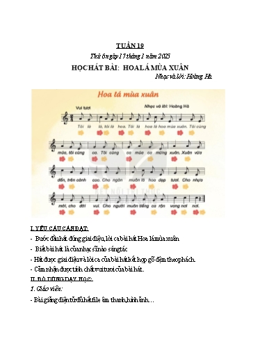 Kế hoạch bài dạy Âm Nhạc 2 - Tuần 19: Học hát bài: Hoa lá mùa xuân (NH 2024-2025)(GV: Trần Trọng Tuyến)