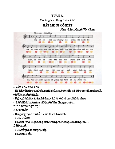 Kế hoạch bài dạy Âm Nhạc 2 - Tuần 23: Hát: Mẹ ơi có biết (NH 2024-2025)(GV: Trần Trọng Tuyến)