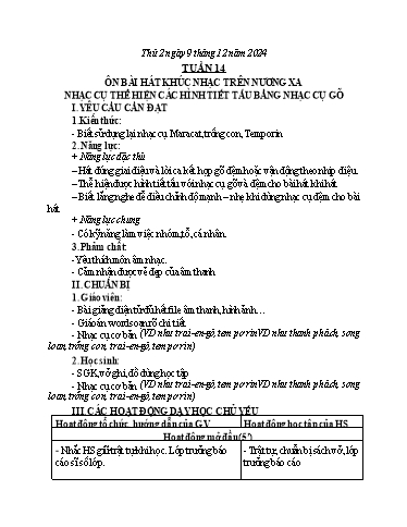 Kế hoạch bài dạy Âm Nhạc 3 - Tuần 14: Ôn bài hát: Khúc nhạc trên nương xa. Nhạc cụ: Thể hiện các hình tiết tấu bằng nhạc cụ gõ (NH 2024-2025)(GV: Trần Trọng Tuyến)