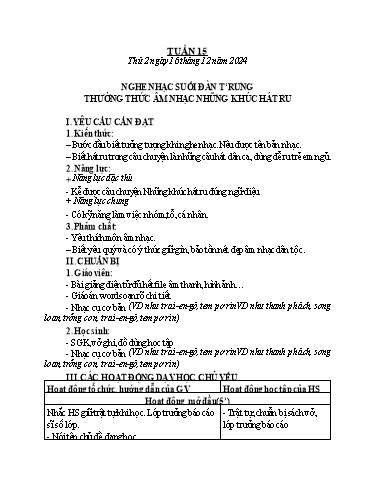 Kế hoạch bài dạy Âm Nhạc 3 - Tuần 15: Nghe nhạc: Suối đàn Trưng. Thường thức âm nhạc: Những khúc hát ru (NH 2024-2025)(GV: Trần Trọng Tuyến)