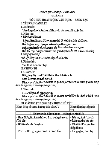 Kế hoạch bài dạy Âm Nhạc 3 - Tuần 16: Tổ chức hoạt động vận dụng sáng tạo (NH 2024-2025)(GV: Trần Trọng Tuyến)