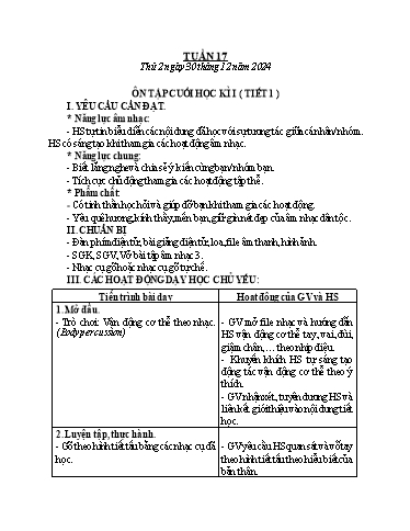 Kế hoạch bài dạy Âm Nhạc 3 - Tuần 17: Ôn tập cuối học kì I (Tiết 1)(NH 2024-2025)(GV: Trần Trọng Tuyến)