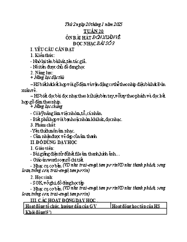 Kế hoạch bài dạy Âm Nhạc 3 - Tuần 20: Ôn bài hát: Đón Xuân về. Đọc nhạc: Bài số 3 (NH 2024-2025)(GV: Trần Trọng Tuyến)