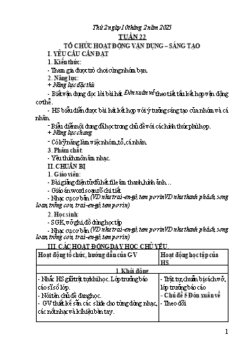 Kế hoạch bài dạy Âm Nhạc 3 - Tuần 22: Tổ chức hoạt động vận dụng sáng tạo (NH 2024-2025)(GV: Trần Trọng Tuyến)