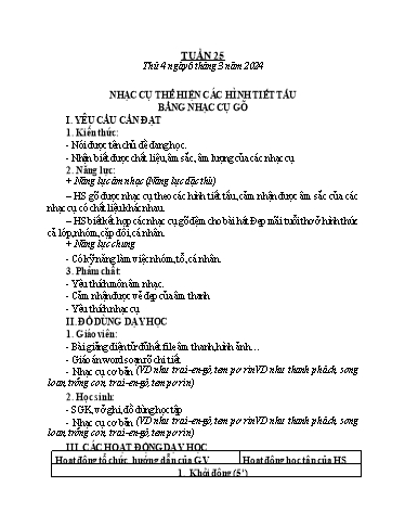Kế hoạch bài dạy Âm Nhạc 3 - Tuần 25: Nhạc cụ: Thể hiện các hình tiết tấu bằng nhạc cụ gõ (NH 2024-2025)(GV: Trần Trọng Tuyến)