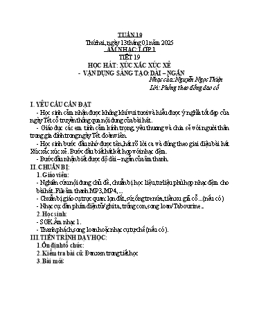 Kế hoạch bài dạy Âm Nhạc Tiểu Học (1-5) - Tuần 19 Năm học 2024-2025 (Trần Hoàng Yến)