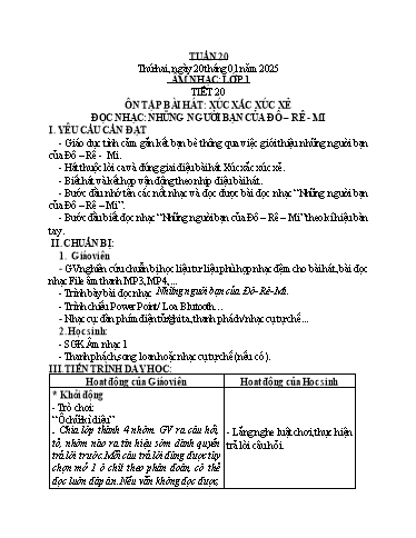 Kế hoạch bài dạy Âm Nhạc Tiểu Học (1-5) - Tuần 20 Năm học 2024-2025 (Trần Hoàng Yến)
