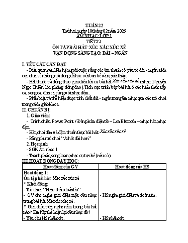 Kế hoạch bài dạy Âm Nhạc Tiểu Học (1-5) - Tuần 22 Năm học 2024-2025 (Trần Hoàng Yến)