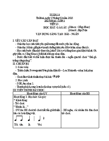 Kế hoạch bài dạy Âm Nhạc Tiểu Học (1-5) - Tuần 23 Năm học 2024-2025 (Trần Hoàng Yến)