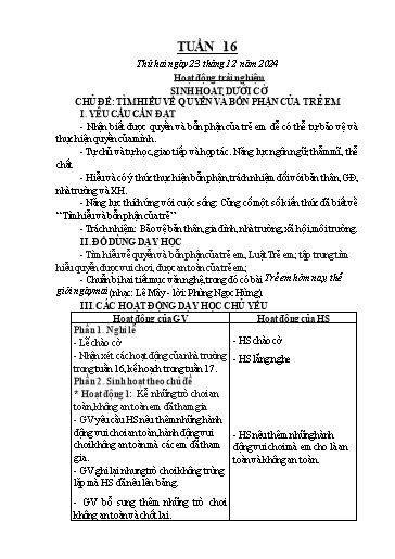 Kế hoạch bài dạy Chương trình Lớp 1 - Tuần 16 (NH 2024-2025)(GV: Nguyễn Thị Tố Nga)