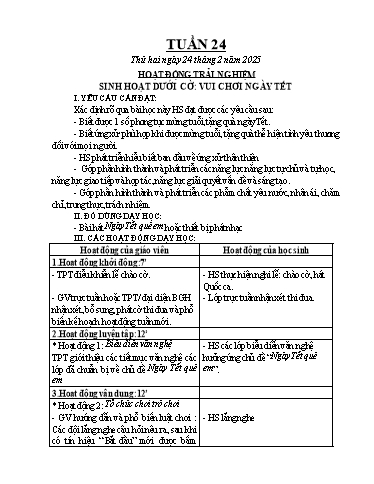 Kế hoạch bài dạy Chương trình Lớp 1 - Tuần 24 (NH 2024-2025)(GV: Nguyễn Thị Tố Nga)
