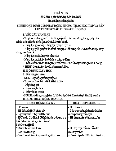Kế hoạch bài dạy Chương trình Lớp 2 - Tuần 15 (NH 2024-2025)(GV: Đậu Thị Huyền)