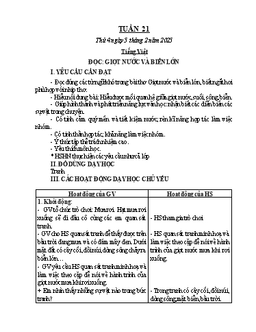 Kế hoạch bài dạy Chương trình Lớp 2 - Tuần 21 (NH 2024-2025)(GV: Đậu Thị Huyền)
