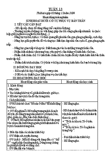Kế hoạch bài dạy Chương trình Lớp 3 - Tuần 13 (NH 2024-2025)(GV: Hồ Thị Hương Phúc)