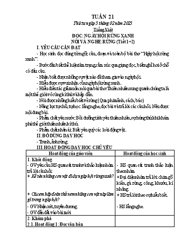 Kế hoạch bài dạy Chương trình Lớp 3 - Tuần 21 (NH 2024-2025)(GV: Hồ Thị Hương Phúc)