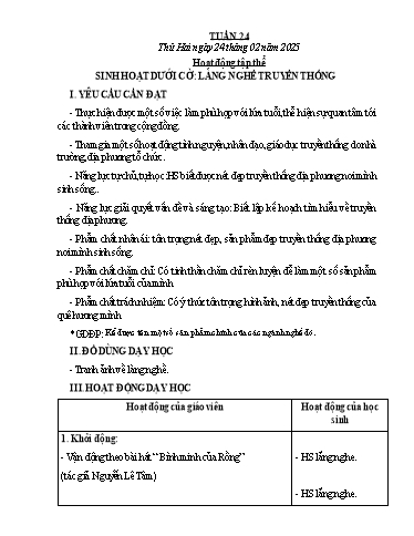 Kế hoạch bài dạy Chương trình Lớp 3 - Tuần 24 (NH 2024-2025)(GV: Phan Thị Loan)
