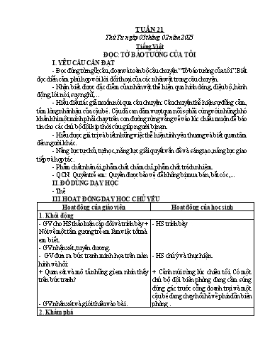 Kế hoạch bài dạy Chương trình Lớp 4 - Tuần 21 (NH 2024-2025)(GV: Nguyễn Khoa Thương)