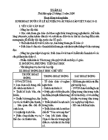 Kế hoạch bài dạy Chương trình Lớp 5 - Tuần 12 (NH 2024-2025)(GV: Đặng Thị Vinh)