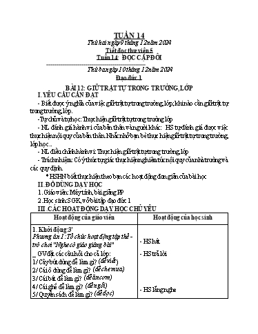 Kế hoạch bài dạy Đạo Đức 1+2, Âm Nhạc 1+4+5 - Tuần 14 (GV: Mai Thị Quang)