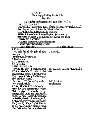 Kế hoạch bài dạy Đạo Đức 1+2, Âm Nhạc 1+4+5 - Tuần 17 (GV: Mai Thị Quang)