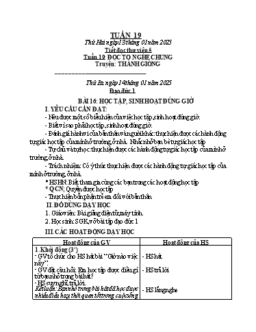 Kế hoạch bài dạy Đạo Đức 1+2, Âm Nhạc 1+4+5 - Tuần 19 (GV: Mai Thị Quang)