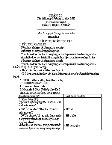 Kế hoạch bài dạy Đạo Đức 1+2, Âm Nhạc 1+4+5 - Tuần 20 (GV: Mai Thị Quang)