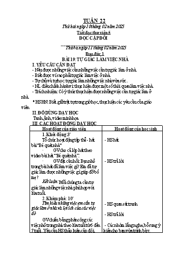 Kế hoạch bài dạy Đạo Đức 1+2, Âm Nhạc 1+4+5 - Tuần 22 (GV: Mai Thị Quang)