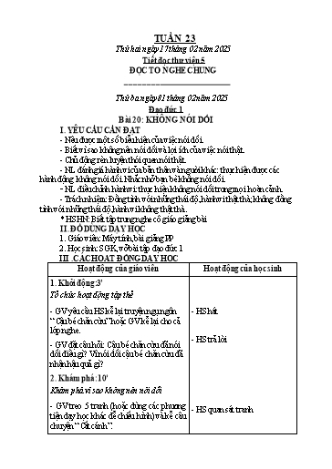 Kế hoạch bài dạy Đạo Đức 1+2, Âm Nhạc 1+4+5 - Tuần 23 (GV: Mai Thị Quang)