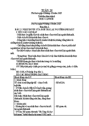 Kế hoạch bài dạy Đạo Đức 1+2, Âm Nhạc 1+4+5 - Tuần 25 (GV: Mai Thị Quang)