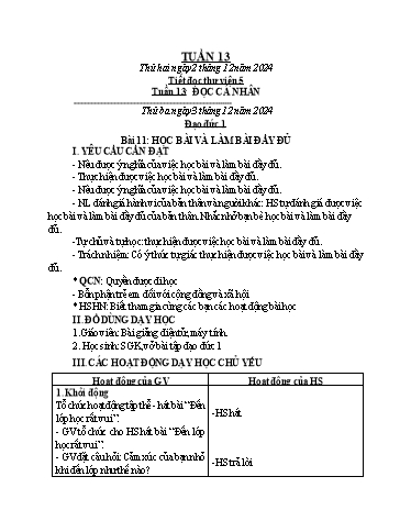 Kế hoạch bài dạy Đạo Đức 1+2, Âm Nhạc 1+5 - Tuần 13 (NH 2024-2025)(GV: Đặng Thị Hương Giang)
