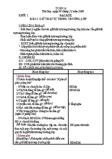 Kế hoạch bài dạy Đạo Đức 1+2 - Tuần 14 NH 2024-2025 (GV: Hoàng Thu Giang)