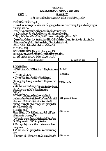 Kế hoạch bài dạy Đạo Đức 1+2 - Tuần 15 NH 2024-2025 (GV: Hoàng Thu Giang)
