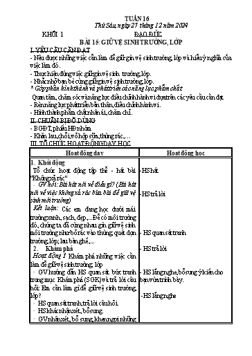 Kế hoạch bài dạy Đạo Đức 1+2 - Tuần 16 NH 2024-2025 (GV: Hoàng Thu Giang)