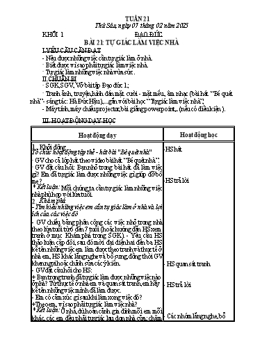 Kế hoạch bài dạy Đạo Đức 1+2 - Tuần 21 NH 2024-2025 (GV: Hoàng Thu Giang)