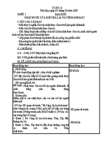 Kế hoạch bài dạy Đạo Đức 1+2 - Tuần 24 NH 2024-2025 (GV: Hoàng Thu Giang)