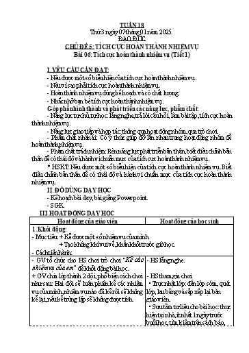Kế hoạch bài dạy Đạo Đức 3 - Tuần 17, Bài 6: Tích cực hoàn thành nhiệm vụ (Tiết 1) NH 2024-2025 (GV: Trần Thị Thơi)
