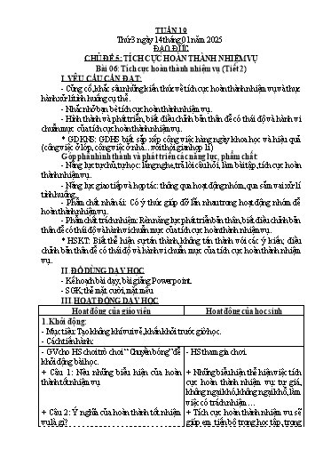Kế hoạch bài dạy Đạo Đức 3 - Tuần 19, Bài 6: Tích cực hoàn thành nhiệm vụ (Tiết 2) NH 2024-2025 (GV: Trần Thị Thơi)