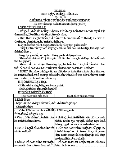 Kế hoạch bài dạy Đạo Đức 3 - Tuần 20, Bài 6: Tích cực hoàn thành nhiệm vụ (Tiết 3) NH 2024-2025 (GV: Trần Thị Thơi)