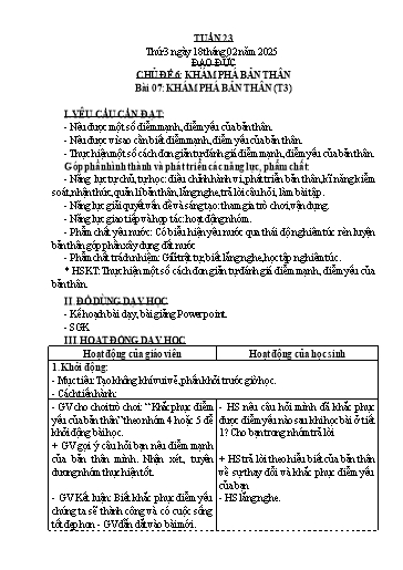 Kế hoạch bài dạy Đạo Đức 3 - Tuần 23, Bài 7: Khám phá bản thân (Tiết 3) NH 2024-2025 (GV: Trần Thị Thơi)
