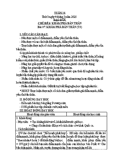 Kế hoạch bài dạy Đạo Đức 3 - Tuần 25, Bài 7: Khám phá bản thân (Tiết 5) NH 2024-2025 (GV: Trần Thị Thơi)