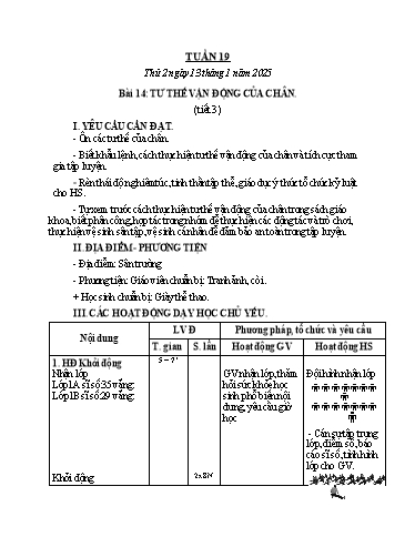 Kế hoạch bài dạy GDTC 1 - Tuần 19, Bài 14: Tư thế vận động của chân (Tiết 3)(NH 2024-2025)(GV: Trần Trọng Tuyến)