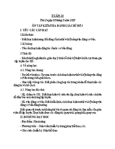 Kế hoạch bài dạy GDTC 1 - Tuần 25: Ôn tập kiểm tra đánh giá chủ đề 3 (NH 2024-2025)(GV: Trần Trọng Tuyến)