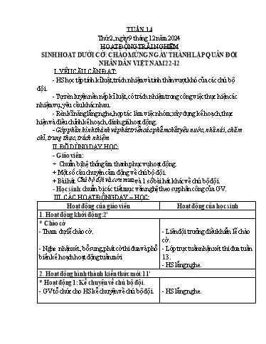 Kế hoạch bài dạy Lớp 1 - Tuần 14 Năm học 2024-2025 (Nguyễn Thị Bình)