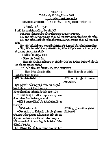 Kế hoạch bài dạy Lớp 1 - Tuần 16 Năm học 2024-2025 (Lê Thị Thu Hoài)