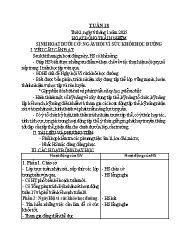 Kế hoạch bài dạy Lớp 1 - Tuần 18 Năm học 2024-2025 (Lê Thị Thu Hoài)