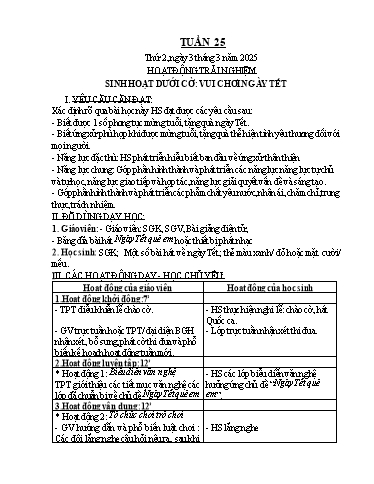 Kế hoạch bài dạy Lớp 1 - Tuần 25 Năm học 2024-2025 (Nguyễn Thị Bình)