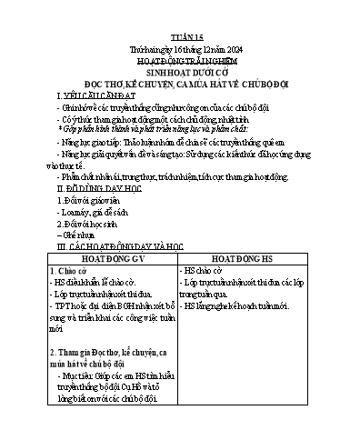 Kế hoạch bài dạy Lớp 2 - Tuần 15 Năm học 2024-2025 (Trần Thị Vân Anh)