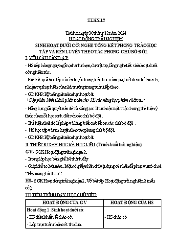 Kế hoạch bài dạy Lớp 2 - Tuần 17 Năm học 2024-2025 (Nguyễn Thị Thủy)